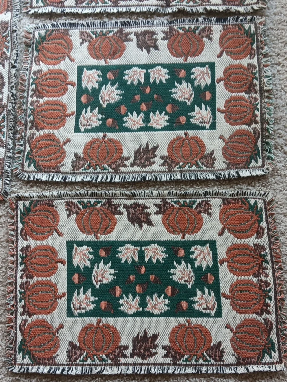 Set Of 4 Vintage Woven Fall/Pumpkin Placemats.